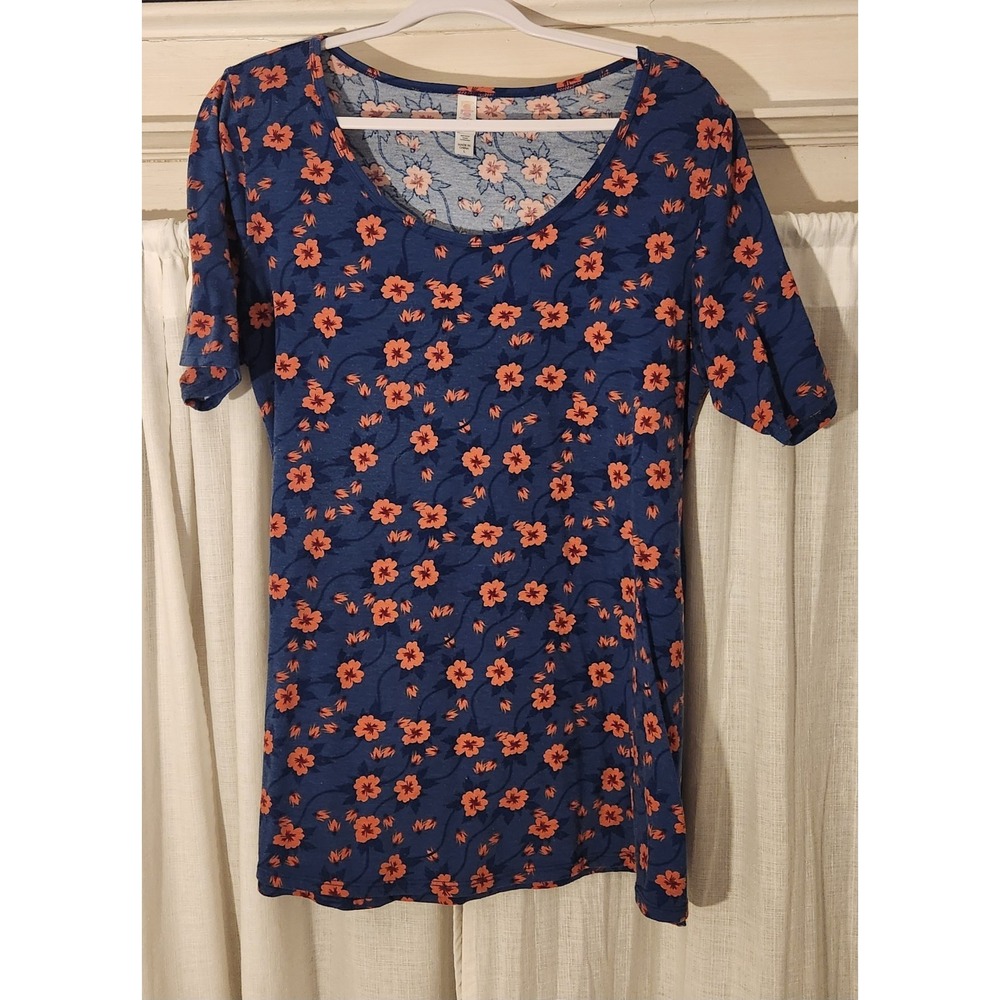 LuLaRoe Medium Tunic Top Blue Orange Floral Womens High-Low Top